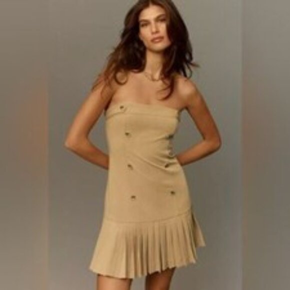 Maeve Dresses & Skirts - Maeve Strapless Pleated Trench Dress L Beige Mini Stretch Anthropologie NEW